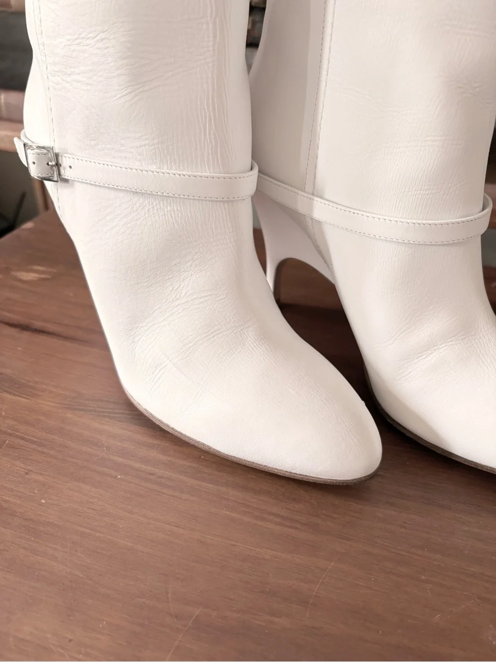 White Over-the-Knee Leather Boots with Low Heel